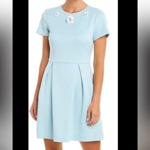 Betsey Johnson Classic Coquette Refined Sky Blue Babydoll Mini Dress w Flowers!!